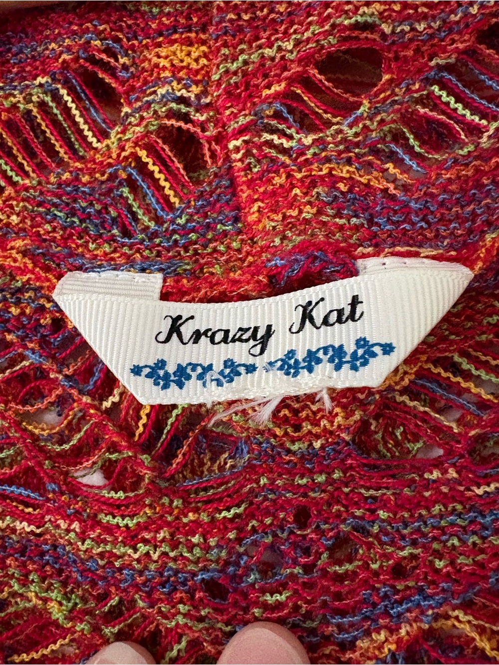 krazy kat Red Multitone Openwork Draped Knit Cardigan - Picture 2 of 3